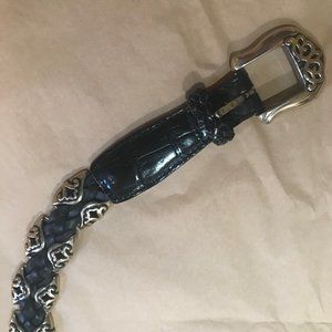 Silver and Woven Black Leather Western Belt